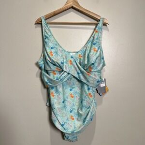 Disney Mickey Mouse Tropical Print One-Piece Swimsuit Size 1X